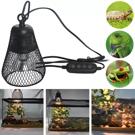 Timeable Reptile Heat Lamp Dimmable Tortoise Lizards UVA UVB Lamp Cover US