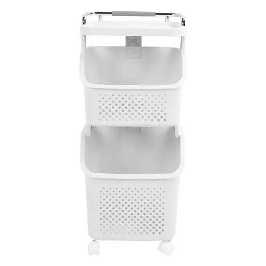 2 Layers Rolling Laundry Hamper PP ABS Laundry Shelf Clothes Storage Basket