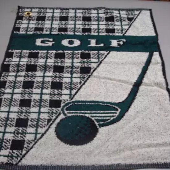 USA Made NWOT 2 Golf Towels w/ Eyelet For Hook 17" x 25" Green/Navy #118Z