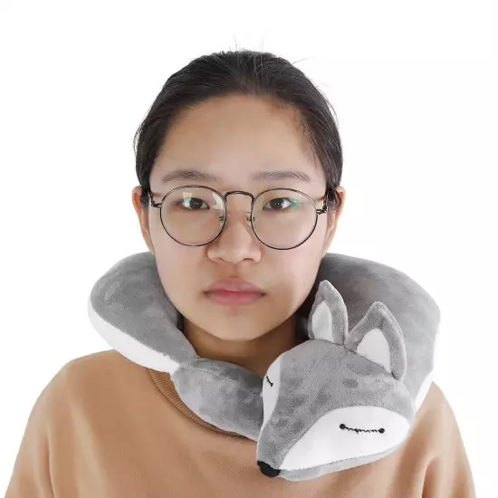 (Gray Fox)Fox Shape Travel Neck Pillow Soft Air U Shape Health