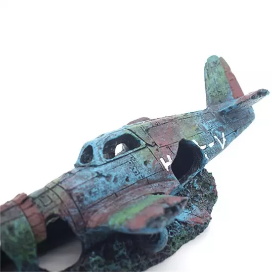 Crashed Fighter Plane Wreck Ruin Aquarium Decoration Fish Tank Artificial Craft