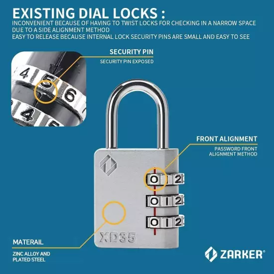 XD35 Combination Lock, 3-Digit Padlock for School Gym Sports LockerLock, Fenc...