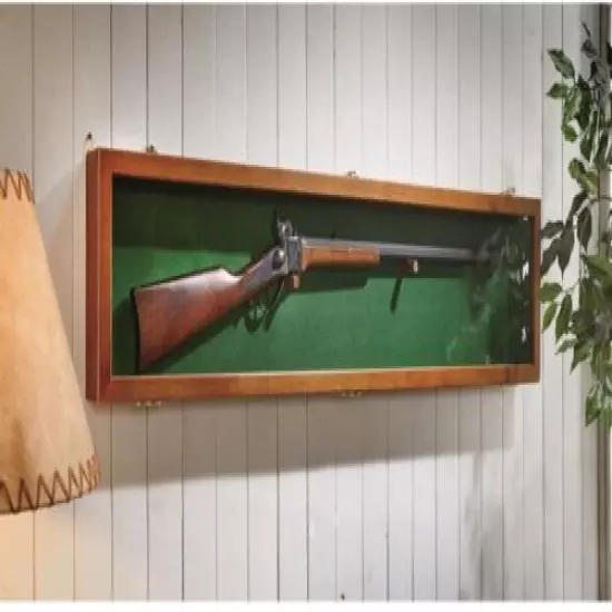 Gun Display Case Cabinet Rifle Oak Green Wood Shotgun Lock Frame Shadow Box 53"