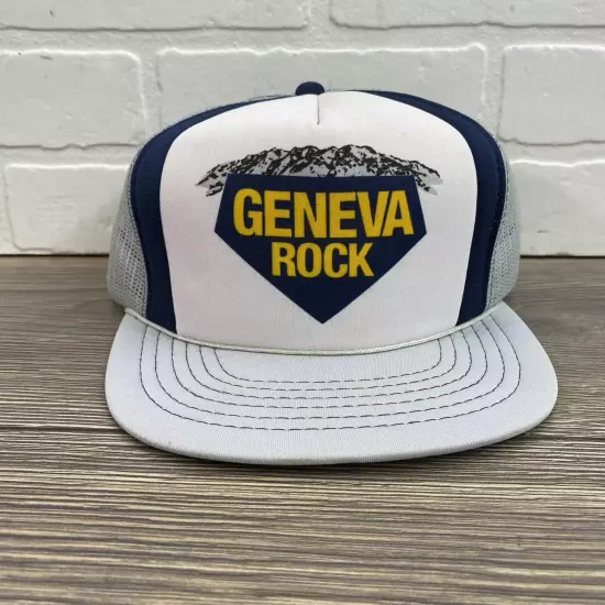 VTG Geneva Rock Products Trucker Hat Gray Mesh Snapback Industry Construction