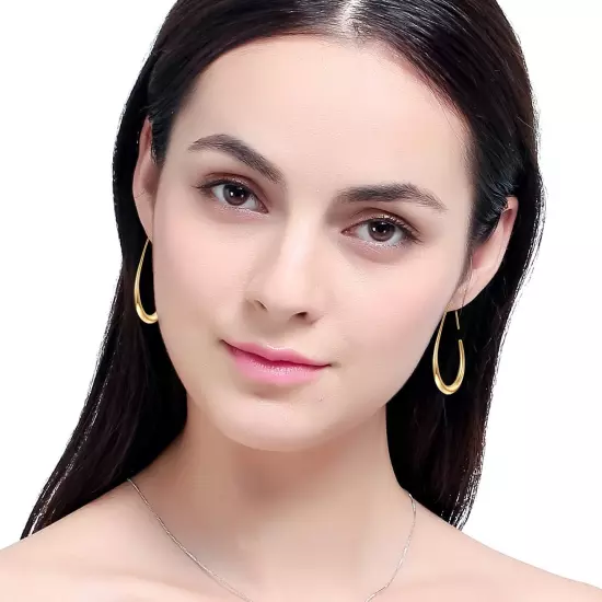 Lightweight Teardrop Hoop Earrings for Women - 14K Gold/White Gold Plated Large 