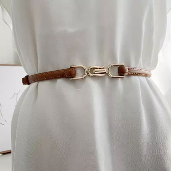 Women's Belt Stretch Elastic Skinny Waist Ladies Dress Waistband Metal Buckle