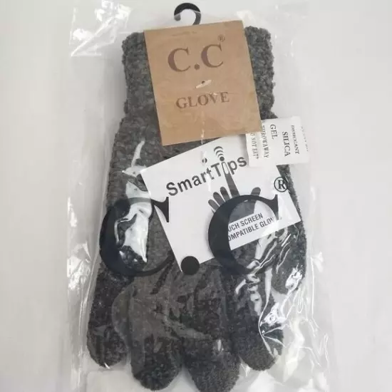 C.C. Grey \ Brown Chenille Knit Smart Touch Gloves Women's One Size