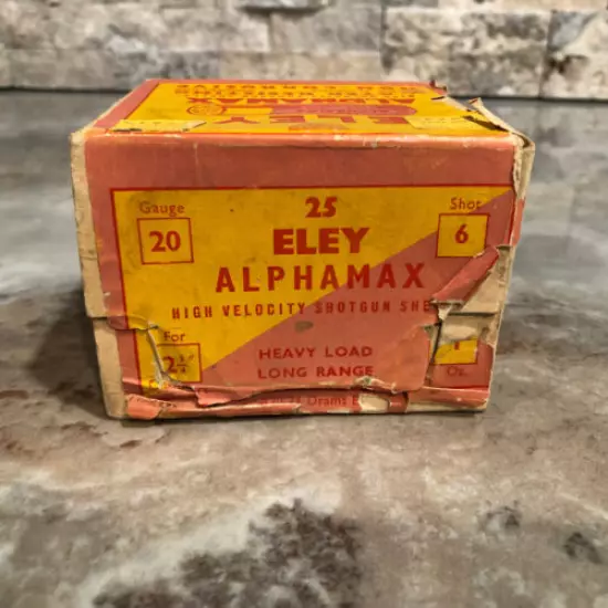 ELEY ALPHAMAX Shotshell Shotgun Shell Box 20 Gauge Ammo-GOOD SHAPE