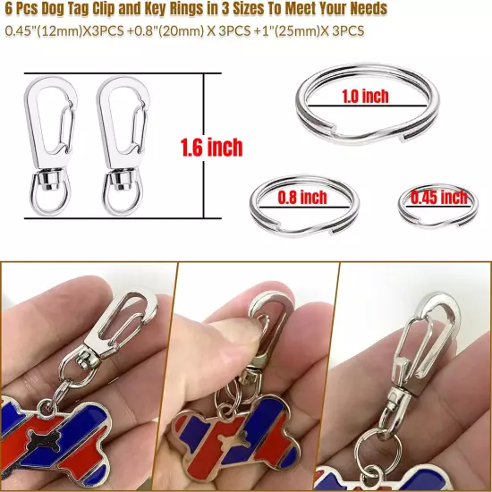 6 Pcs 1.6 Inch Dog Tag Clips for Collar, Replaceable Dog ID Name Tag Ring Clip D