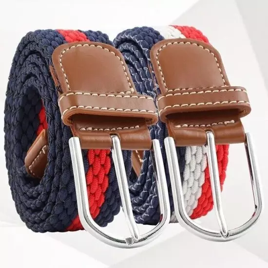 New Men's Women's Belt Unisex Braided Elastic Stretch Fabric Enduring Woven Mult