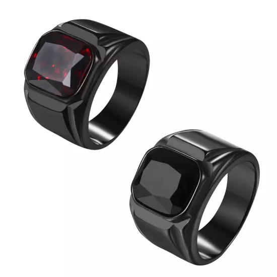 Men's Stainless Steel Black Square Signet Ring Onyx Biker Pinky Band Size 8-13