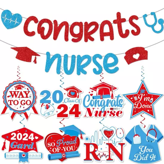 Nurse Graduation Decorations Banner Hanging Swirls NO-DIY Nursing School Grad...