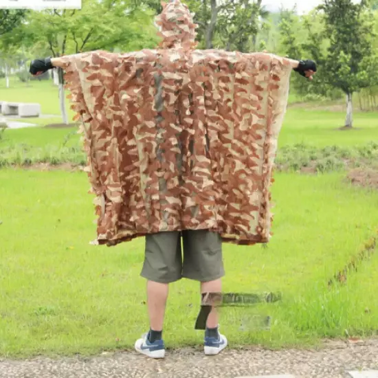 3D Hunting Tactical Camouflage Poncho Cloak Tree Leaves Desert Camo Ghillie Suit