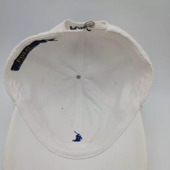 Polo Ralph Lauren Hat Cap Strap Back Solid White with Blue Pony Logo and Script