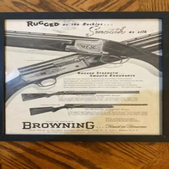 Vintage Browning Shotgun add showing Superposed and A5 9x11" framed 50s 