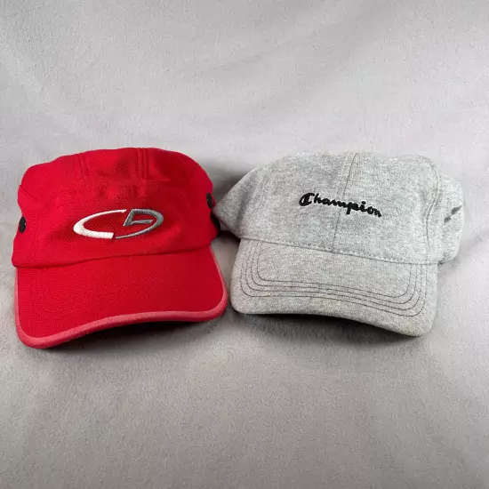 Lot Of 2 Champion Hat Mens Gray Red Snapback Flex Cap Embroidered Activewear