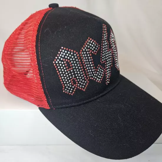 AC/DC Bling Bling Trucker Hat Cap Black & Red Mesh color Snap Back Cap 2004 (U)