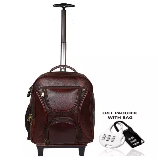 TOP GRAIN REAL LEATHER BACKPACK TROLLEY TRAVEL ROLLER CASE CABIN CHECKIN BACKPAC