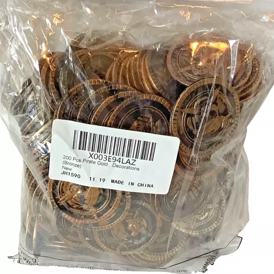 200 Pieces Of Pirate Plastic Bronze Coins Authentic Looking Treasure Chest Money