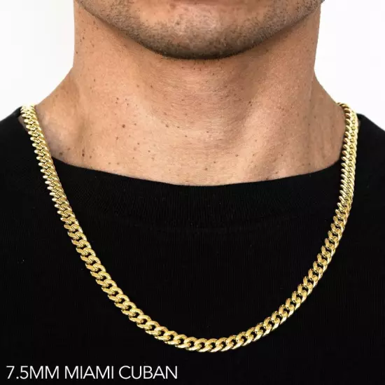 14k Yellow Gold 3mm -7.5mm Miami Cuban Chain Necklace Size 16"-30" Hollow