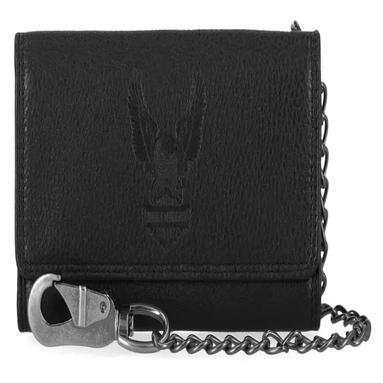 Harley-Davidson Men's Embossed Eagle Tri-Fold Trucker Chain RFID Wallet, Black