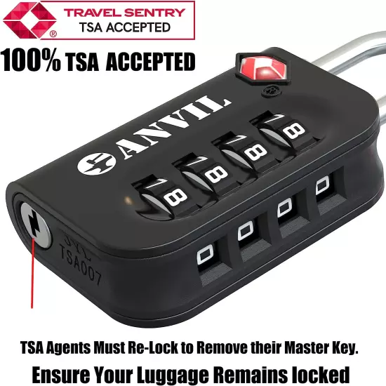 ANVIL TSA Approved Luggage Lock - 4 Digit Combination, 10,000 Combinations, Easy