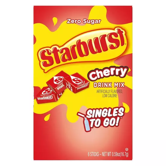 Starburst CHERRY Singles To Go Drink Mix 6 BOXES (36 Packets) NEW Free Shipping