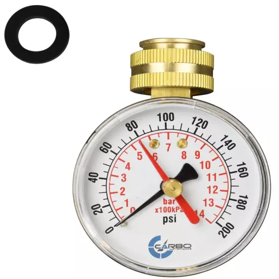 CARBO Instruments 2-1/2" Water Pressure Test Gauge 200 psi, 3/4" Female Hose 