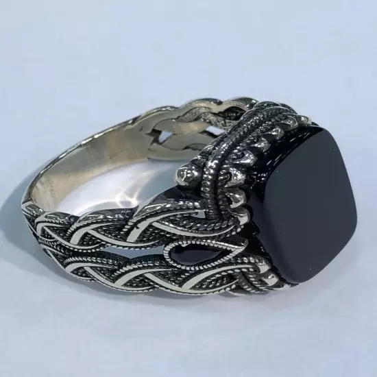 Men Silver 925 Natural Onyx Gemstone Ring,Royal,Luxury خاتم فضة اونكس طبيعي