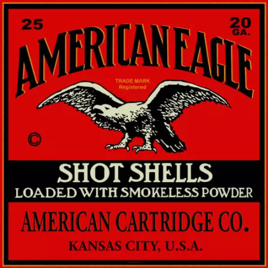 Reproduction Vintage American Eagle 20ga Shotgun Shell Label Canvas Print