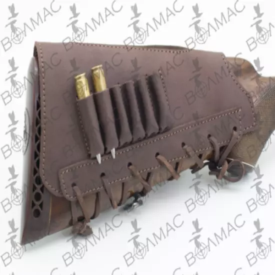 Leather Rifle Cartridge Holder Pouches Ammo Butt stock 6 Pockets. USA Seller !