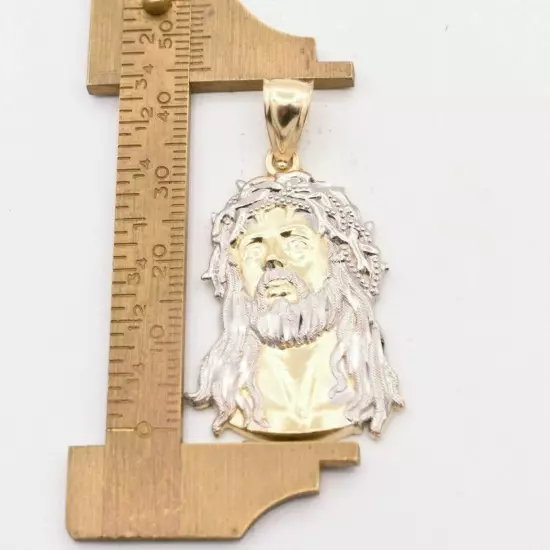 1 3/4" Jesus Head Diamond Cut Two-Tone Pendant Real SOLID 10K Yellow White Gold