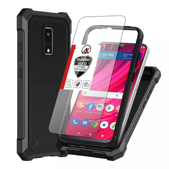 For BLU View 4 B135DL Heavy Duty Case Full Phone Cover Shockproof+Tempered Glass