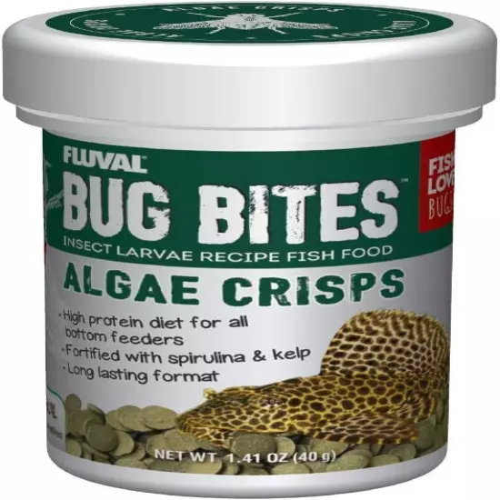 Fluval Bug Bites Algae Crisps for Bottom Feeders, Fish Food for Small to Medium 