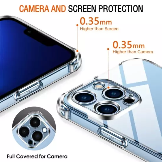 Shockproof Silicone Clear Phone Case For iPhone 11 12 13 14 15 Pro Max Plus Lens