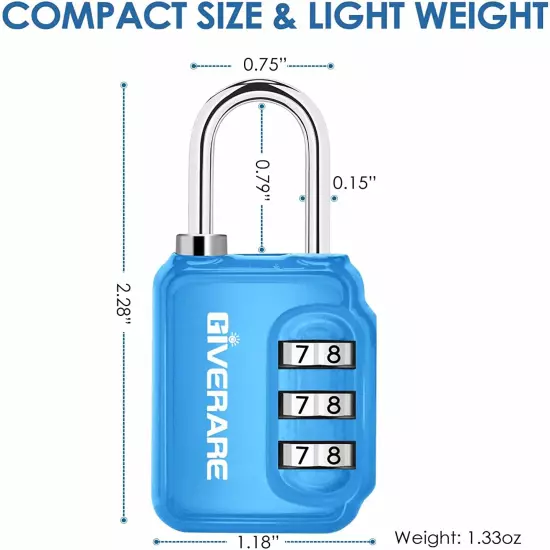 GIVERARE 2 Pack Combination Lock, 3-Digit Padlock Keyless, Resettable Luggage Lo