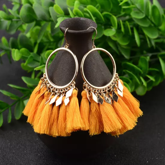 Fashion Women Bohemian Earrings Long Tassel Fringe Drop Dangle Ear Stud Jewelry