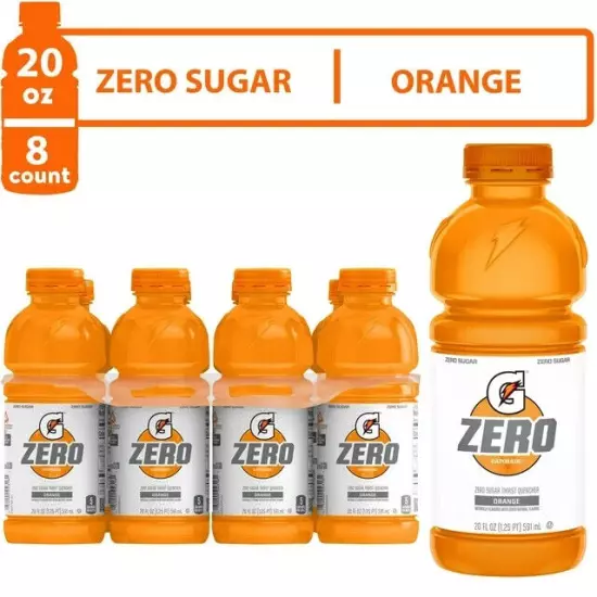 GatoradeG Zero Thirst Quencher, Orange, 20 oz Bottles, 8 Count