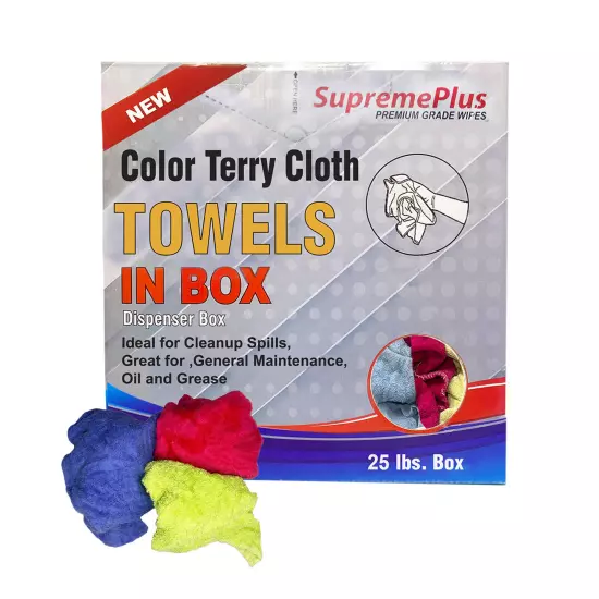 New Color Terry Towel Rags - 25 lbs. Compressed Box for Multipurpose Cleaning