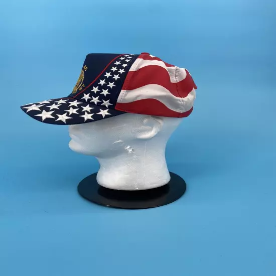 VTG 90s Nissun Snapback Hat Red White Blue Thick Stitched American Flag Stars