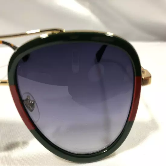 Authentic New Gucci GG0062S 003 Aviator Sunglasses in Green/Red Grey Lenses