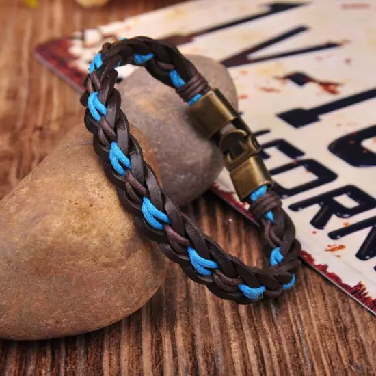 NEW Surfer Handmade Hemp&Leather Braided Mens Wristband Bracelet Cuff with Clasp