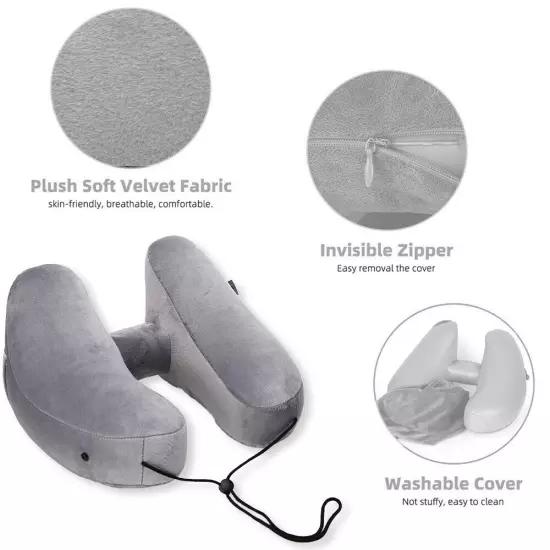 Travel Pillow Soft Inflatable Air Cushion Neck U-Shaped Compact Flight W/Hat USA