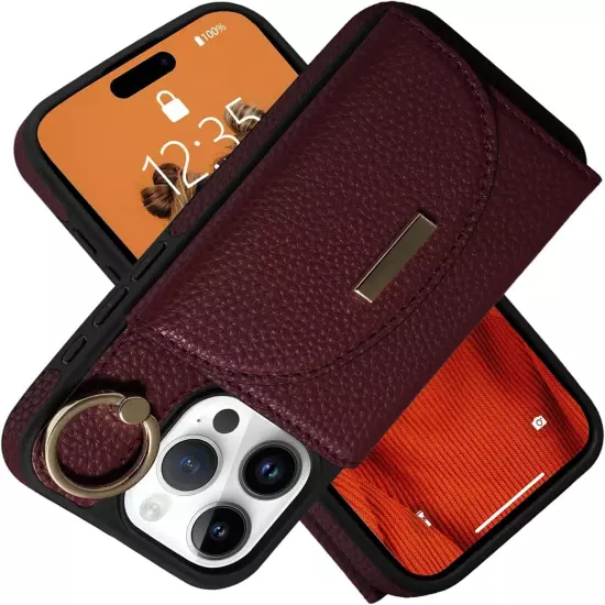 Case for iPhone 16 Pro Max Wallet Case Flip Leather Case with Card Slots Ring