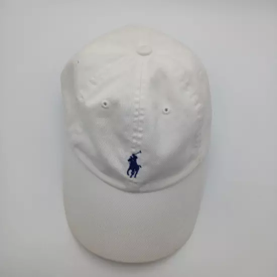 Polo Ralph Lauren Hat Cap Strap Back Solid White with Blue Pony Logo and Script