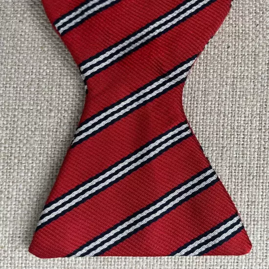 Vintage Silk Bow Tie Red, White Navy Stripe Self-Tie Adjustable 2”