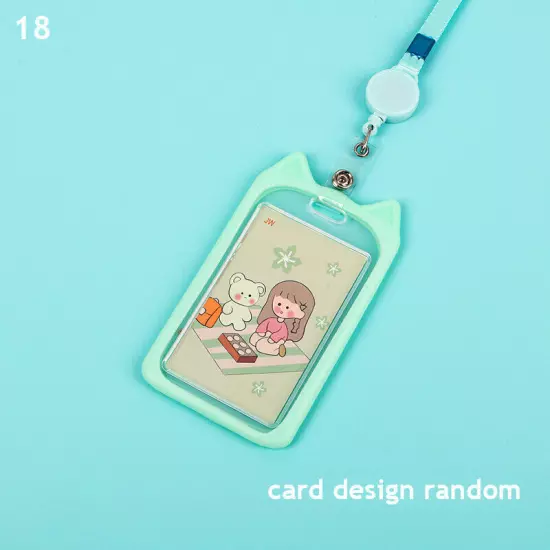 Cute Cat Ear ID Card Holder Retractable Reel Lanyard Credit Cover Case Kids Gift