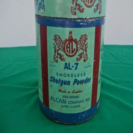 OLD AL-7 SMOKELESS SHOTGUN POWDER CONTAINER ALCAN COMPANY USA.