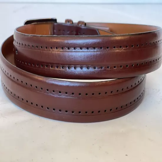 Johnston & Murphy Leather Belt Aniline Kipskin Shoulders Handcrafted Sz 40 Brown