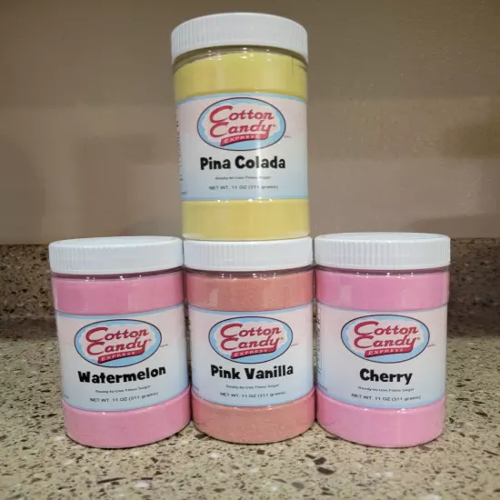 Cotton Candy Express Floss Sugar Ready to Use 4 - 11oz Jar, 20-30 Servngs